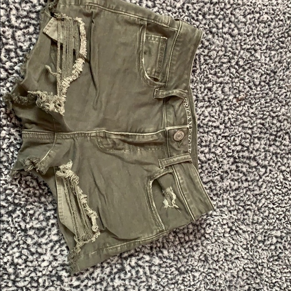 Green women’s jean shorts.